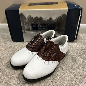Footjoy Dryjoy Rubber‎ Golf Shoes Womens 5.5 White Brown Leather New W Defects